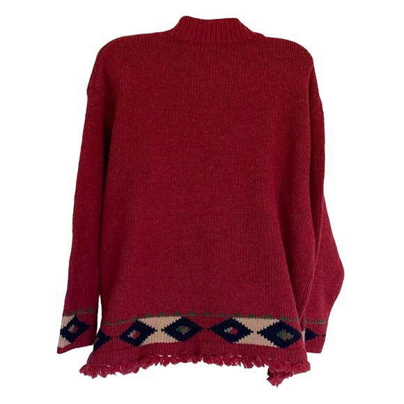 Vintage Fringe Southwestern Aztec Lambs Wool Oversized Sweater - Picture 7 of 12